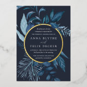 Winter Azure Blue Botanical Wedding Folie Uitnodiging (Voorkant)