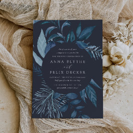 Winter Azure Blue Botanical Wedding Kaart