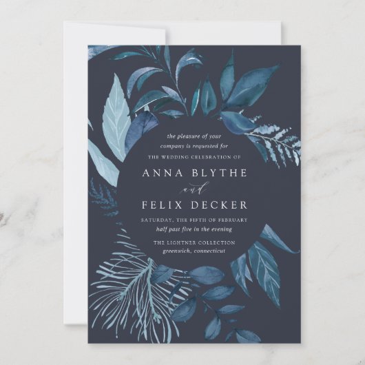 Winter Azure Blue Botanical Wedding Kaart (Voorkant)