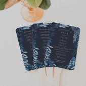 Winter Azure Blue Botanical Wedding Programme Handwaaier