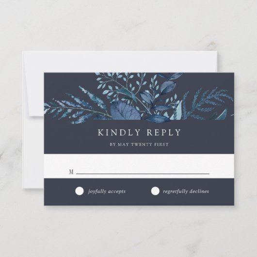 Winter Azure Blue Botanical Wedding RSVP Kaartje (Voorkant)