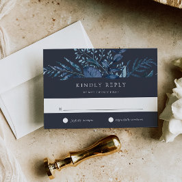 Winter Azure Blue Botanical Wedding RSVP Kaartje