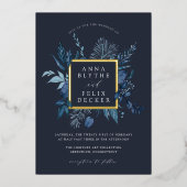 Winter Azure Botanical Lijst Wedding Folie Uitnodiging (Voorkant)