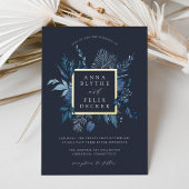 Winter Azure Botanical Lijst Wedding Folie Uitnodiging