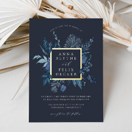 Winter Azure Botanical Lijst Wedding Folie Uitnodiging