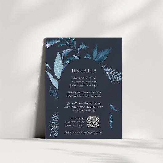 Winter Azure Botanical QR Code Wedding Details Informatiekaartje