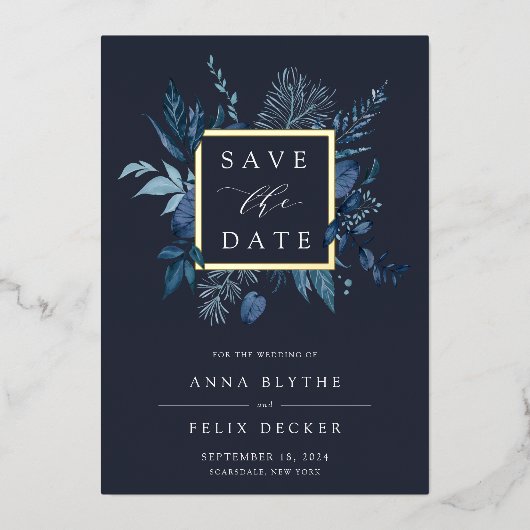 Winter Azure Folie Save the Date Card Folie Uitnodiging (Voorkant)
