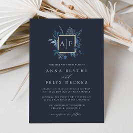 Winter Azure Monogram Wedding Folie Uitnodiging