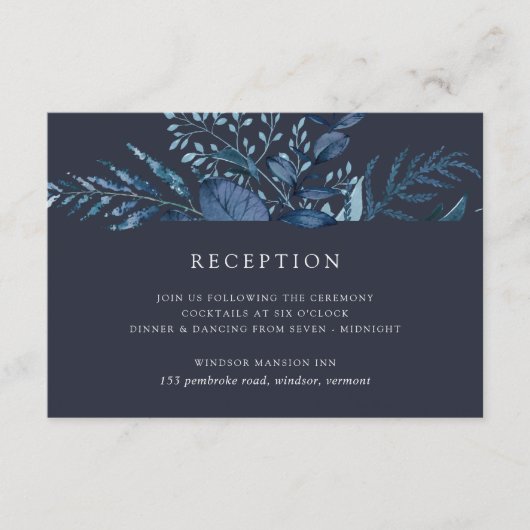 Winter Azure | Opvang van blauwe botanische bruilo Informatiekaartje (Voorkant)