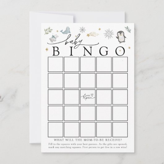 Winter Baby Animals Baby Shower Bingo Game Card Kaart (Voorkant)
