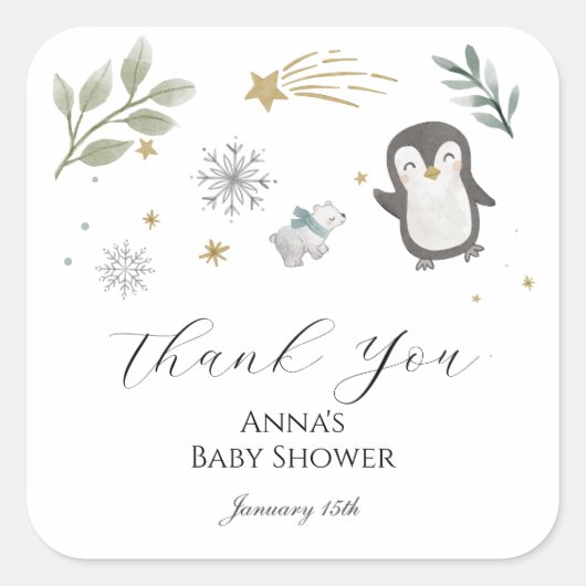 Winter Baby Animals Thank You Vierkante Sticker (Voorkant)