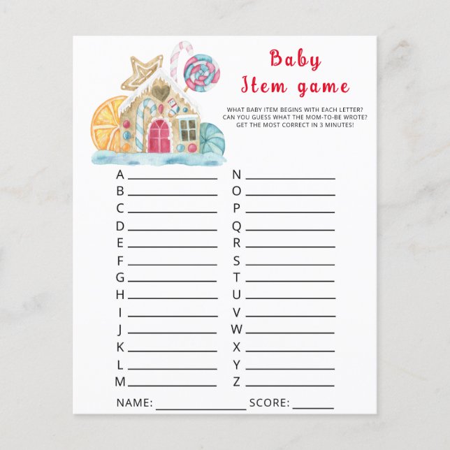 Winter Baby Artikel Spel. Baby Shower Spel (Voorkant)