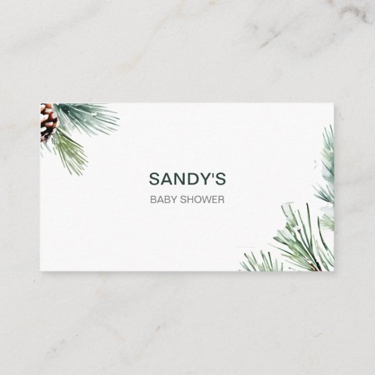 Winter baby baby shower dennen boeken aanvragen informatiekaartje (Achterkant)