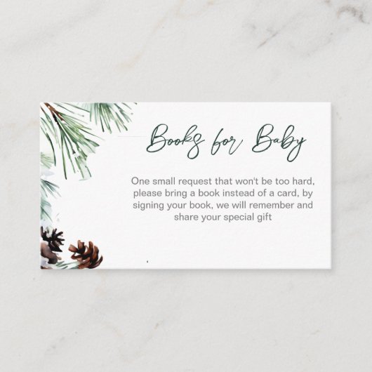 Winter baby baby shower dennen boeken aanvragen informatiekaartje (Voorkant)
