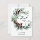 Winter baby baby shower dennenkrans bedankje kaart (Voorkant)