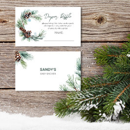 Winter baby baby shower dennenkrans luier loterij informatiekaartje