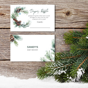 Winter baby baby shower dennenkrans luier loterij informatiekaartje