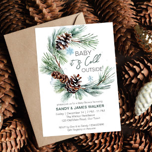 Winter baby baby shower dennenkrans sjabloon kaart