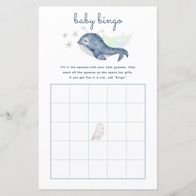 Winter Baby Bingo Spel - Walvis Baby shower (Voorkant)