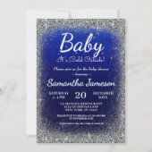 Winter Baby Boy Blue Silver Baby shower Glitter Kaart (Voorkant)