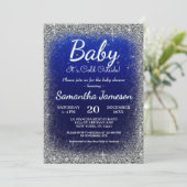 Winter Baby Boy Blue Silver Baby shower Glitter Kaart (Staand voorkant)