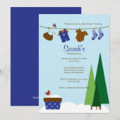 Winter Baby Boy Clothesline Baby shower Invite Kaart (Voorkant / Achterkant)
