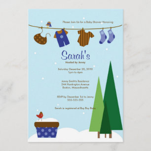 Winter Baby Boy Clothesline Baby shower Invite Kaart