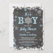Winter baby boy douche sneeuwvlok krijtbord kaart (Voorkant)