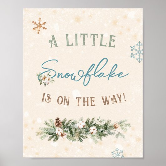 Winter Baby Boy Shower Little Snowflake on Way Poster (Voorkant)