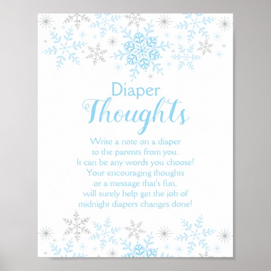 Winter Baby Boy Shower Snowflakes Poster (Voorkant)