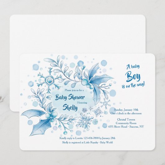 Winter Baby Boy Shower-uitnodiging Kaart (Voorkant / Achterkant)