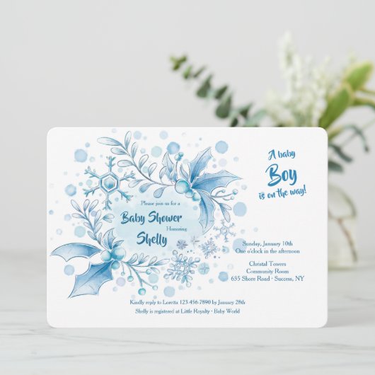 Winter Baby Boy Shower-uitnodiging Kaart (Staand voorkant)