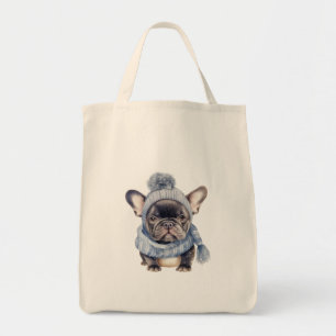 Winter Baby Bulldog in blauw Pet en sjaal Tote Bag