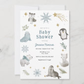 Winter Baby Dieren Baby Jongen Douche Uitnodiging (Voorkant)