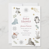 Winter Baby Dieren Baby Meisje Douche Uitnodiging (Voorkant)