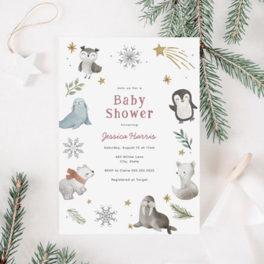 Winter Baby Dieren Baby Meisje Douche Uitnodiging