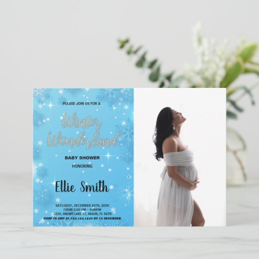 Winter Baby Douche Uitnodigingen Blauw Foto (Staand voorkant)