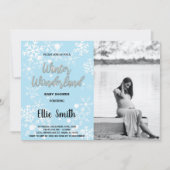Winter Baby Douche Uitnodigingen Blauw Foto (Voorkant)