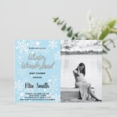 Winter Baby Douche Uitnodigingen Blauw Foto (Staand voorkant)
