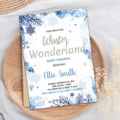 Winter Baby Douche Uitnodigingen Blauw Glitter Zil