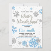 Winter Baby Douche Uitnodigingen Blauw Wit (Voorkant)
