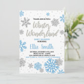 Winter Baby Douche Uitnodigingen Blauw Wit (Staand voorkant)