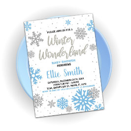 Winter Baby Douche Uitnodigingen Blauw Wit