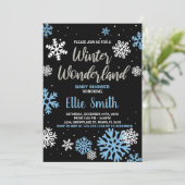 Winter Baby Douche Uitnodigingen Blauw Zwart (Staand voorkant)