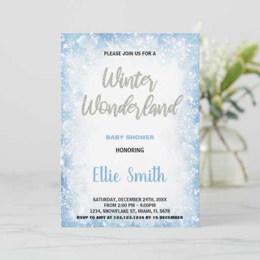 Winter Baby Douche Uitnodigingen Blue Cloud (Staand voorkant)