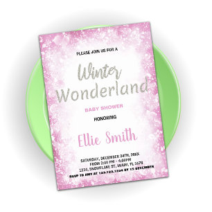 Winter Baby Douche Uitnodigingen Cloud Roze Zilver