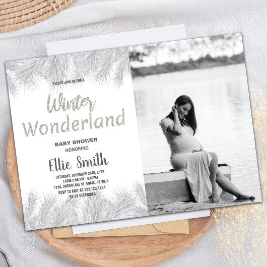 Winter Baby Douche Uitnodigingen Glitter Pine Foto