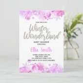 Winter Baby Douche Uitnodigingen Glitter Zilver (Staand voorkant)