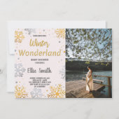 Winter Baby Douche Uitnodigingen Gouden Sneeuw Fot (Voorkant)