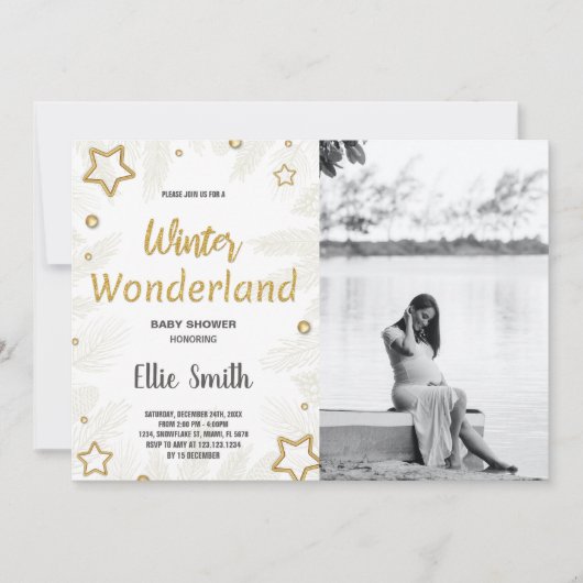 Winter Baby Douche Uitnodigingen Gouden Ster Foto (Voorkant)